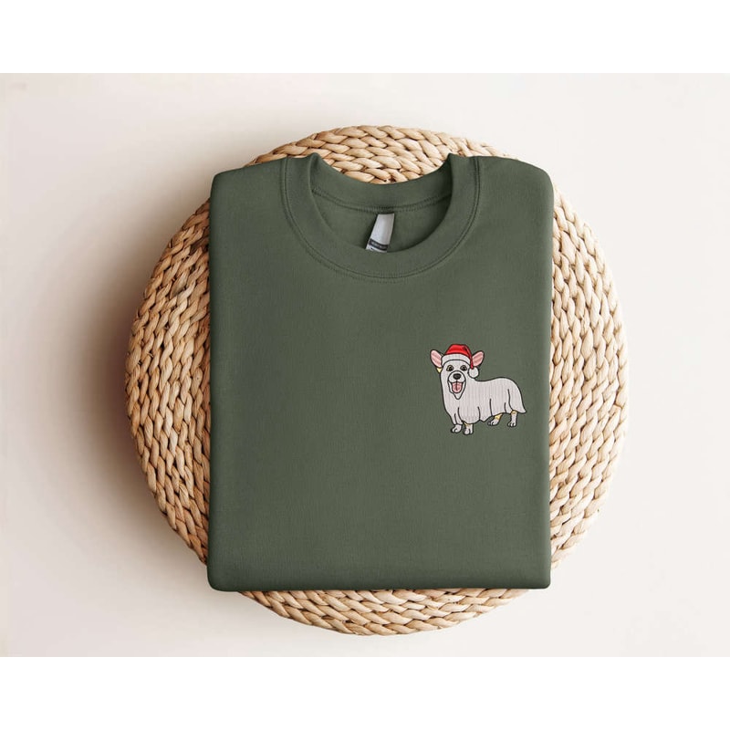 Embroidered Corgi Ghost Dog Christmas Sweatshirt, Gift For Christmas.jpg