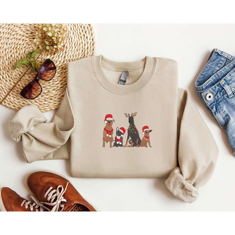Embroidered Dog Santa Christmas Sweatshirt Christmas Dog Sweatshirt Christmas Crewneck Sweater.jpg