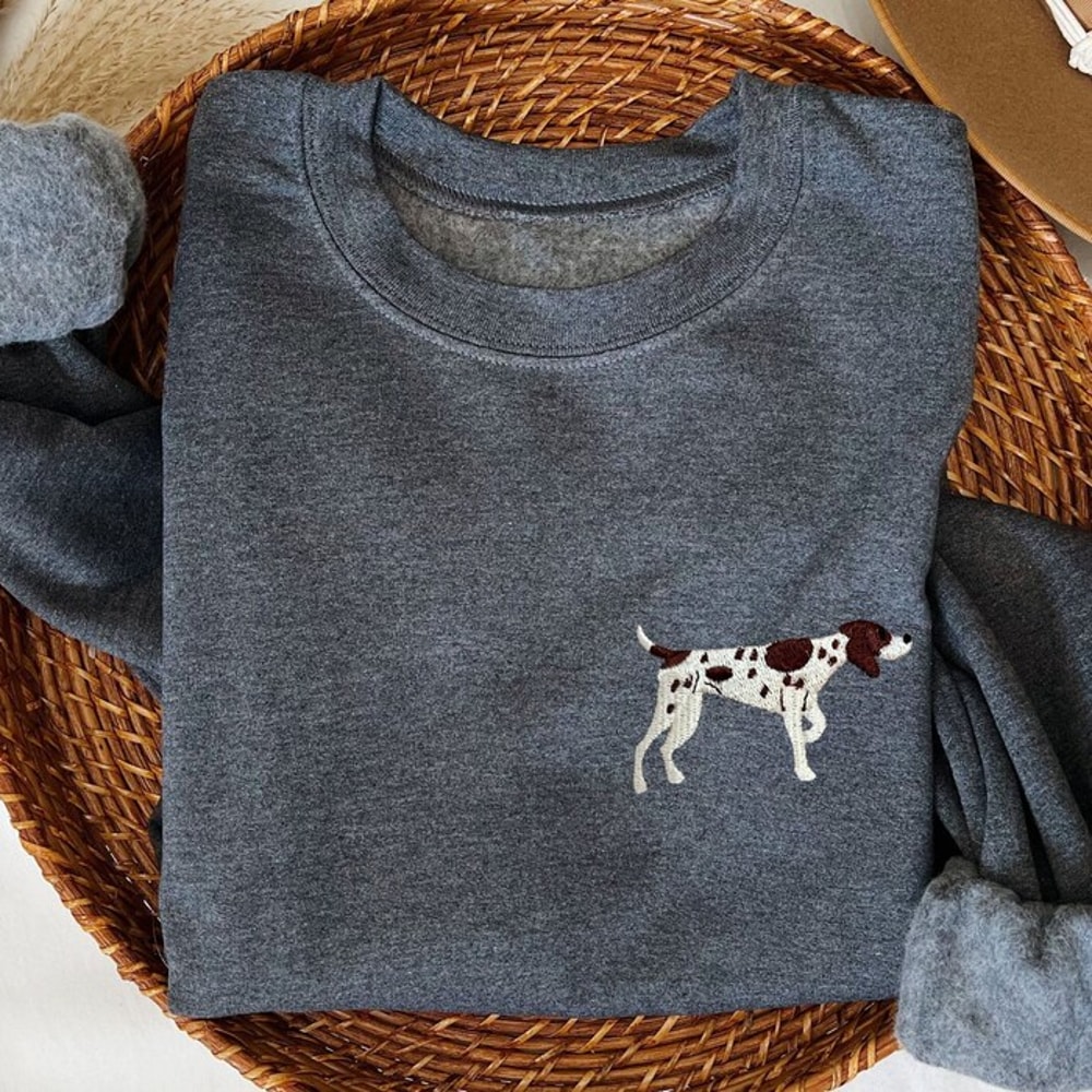 Embroidered German Shorthaired Pointer Sweatshirt, Brown GSP Embroidery Crewneck, GSP Mom Gifts, GSP Shirt, Pointer Dad Pullover Sweater.jpg