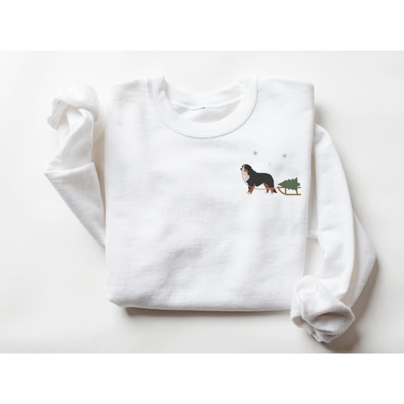 Embroidered Sweatshirt, Bernese Mountain Dog Harvesting A Christmas Tree For Family.jpg