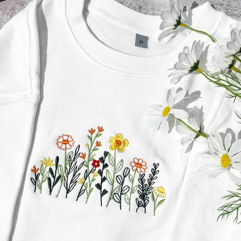 Embroidered Sweatshirt,Embroidered Sweatshirt Vintage,Embroidered Crewneck Sweatshirt,Wildflowers,Fine Line,Gift For Her.jpg