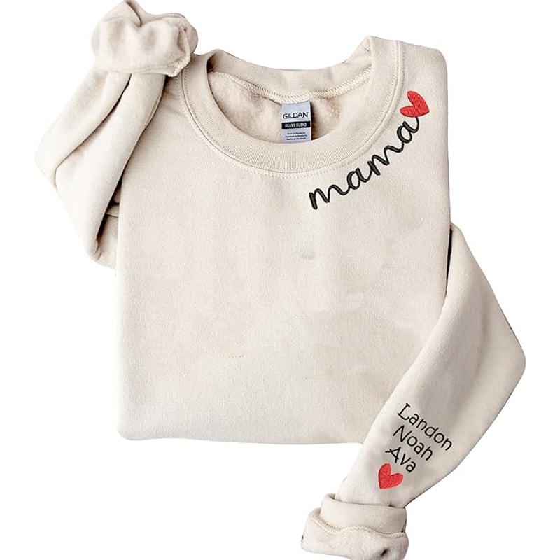 Embroidered Sweatshirts, Personalized Mom Grandma Est Embroidered Sweatshirt, Mom Grandma For Women.jpg