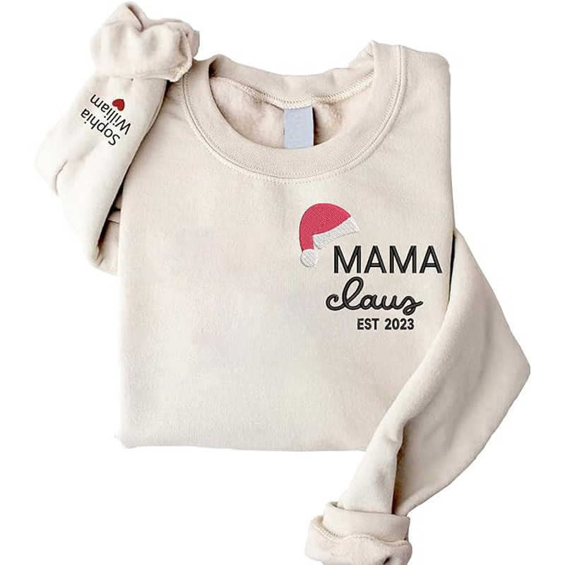Givesmiles Personalized Embroidered Mama Claus EST 2023 Sweatshirt And Hoodie, Custom Embroidered Sweatshirt For Mom.jpg