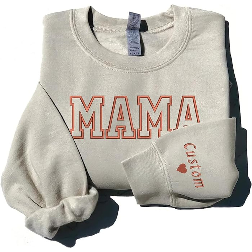 GodLover Custom Embroidered Mama Sweatshirt, Mama Sweatshirt With Kids Name On Sleeve, Mama Hoodies For Women, Mama Est 2023 Sweatshirt.jpg