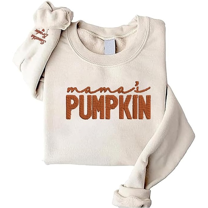 GodLover Personalized Mama's Pumpkins Embroidered Sweatshirt, Embroidered Mama's Pumpkins Sweatshirt Vintage, Embroidered Custom Kid's Name On Sleeve.jpg