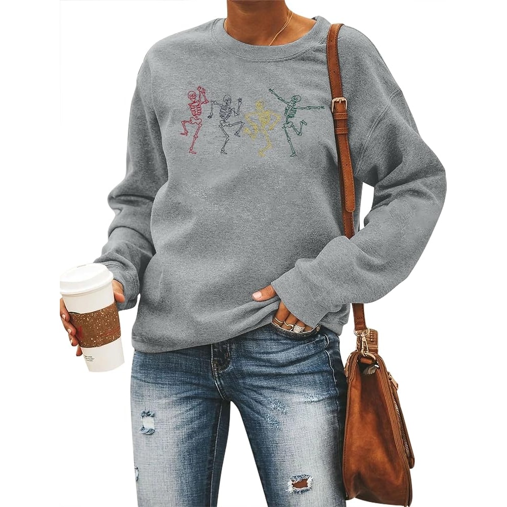 Halloween Dancing Skeleton Sweatshirts Women Colorful Dancing Skull Embroidered Crewneck Long Sleeve Pullover.jpg