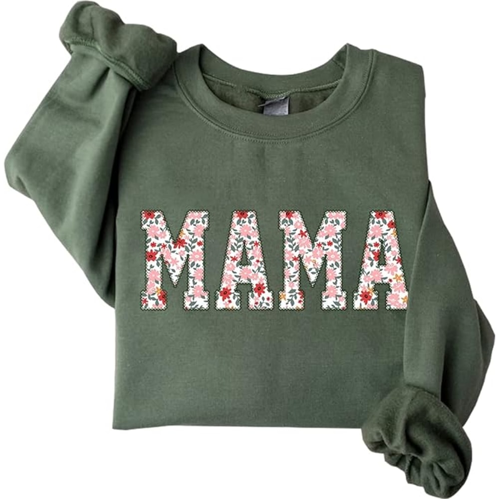 Mama Embroidered Floral Applique Sweatshirt, Mama Sweatshirts For Women, Embroidered Mama Sweater, Mama Gifts.jpg
