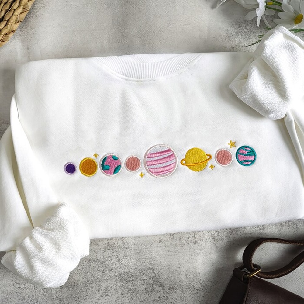Pink Planets Embroidered Sweatshirt,Embroidered Space Crewneck,Comfy Cute Sweatshirt.jpg