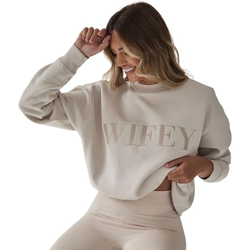 Six Stories Wifey Champagne Sweatshirt, Wifey Sweat, Wife Jumper, Wifey Sweatshirt Embroidered, Wifey Jumper, Mrs Pullover.jpg