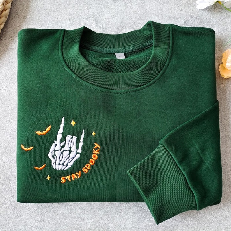 Skeleton Halloween Sweatshirt,Skeleton Hand Halloween Embroidered Sweatshirt,Skeleton Shirt Women,Fall Apparel,Fall Clothing,Autumn Clothing.jpg