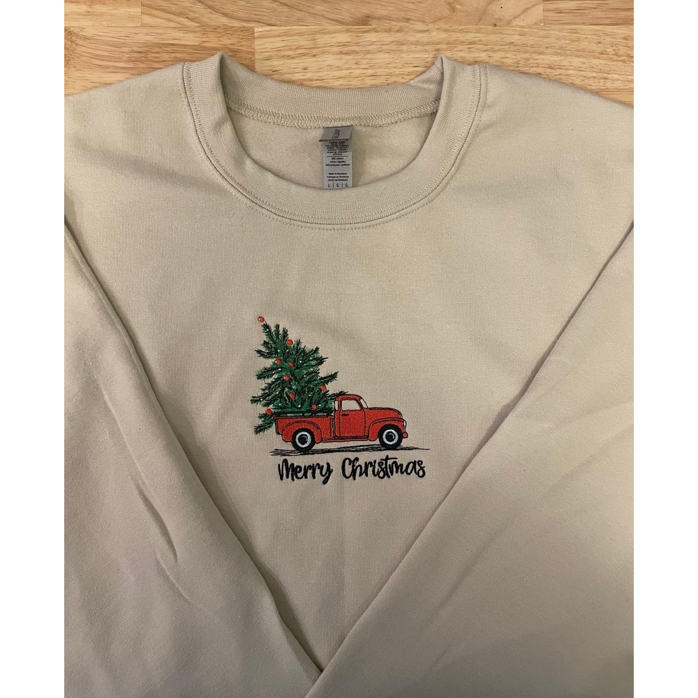 Christmas Tree Truck Embroidered Sweatshirt Inspired Crewneck Sweatshirt Christmas Xmas.jpg