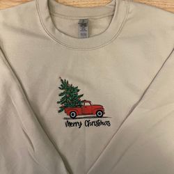 Christmas Tree Truck Embroidered Sweatshirt