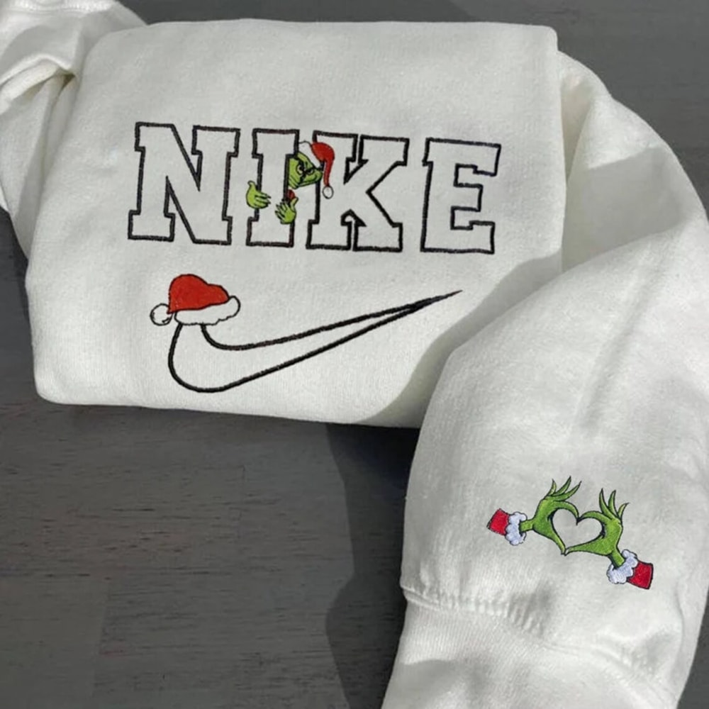 Funny Grinch Hide Nike Logo Heart Hand Embroidered Sweatshirt Christmas Xmas.jpg