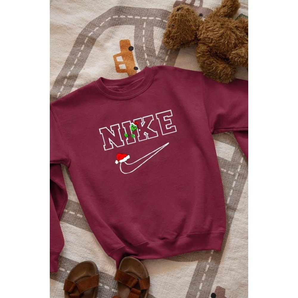 Funny Grinch Hide Nike Logo White Embroidered Sweatshirt Christmas Xmas.jpg