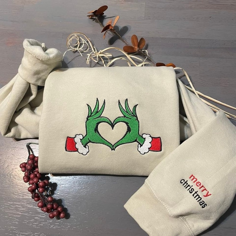 Grinch Heart Embroidered Sweatshirt The Grinch Movie Inspired Crewneck Sweatshirt Christmas Xmas.jpg