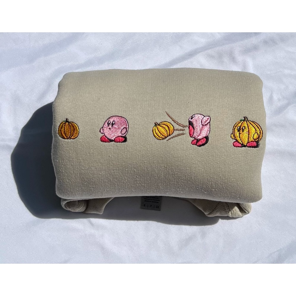 Kirby Halloween Pumpkin Embroidered Shirt, Kirby Embroidery T-Shirt, Kirby Embroidered Sweatshirt, Kirby Embroidered Polo Shirt.jpg
