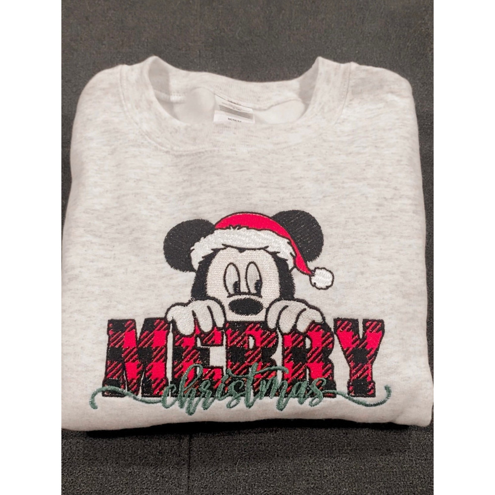 Mickey Merry Christmas Red Plaid Disney Embroidered Sweatshirt Inspired Crewneck Sweatshirt Christmas Xmas.jpg