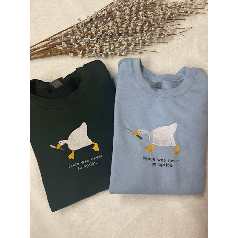 Murder Duck Peace Was Never An Option Embroidered Sweatshirt Inspired Crewneck Sweatshirt Christmas Xmas.jpg