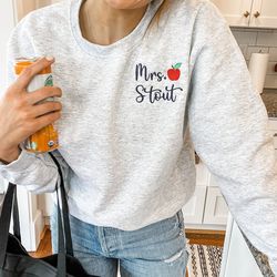 personalized teacher name and apple embroidered sweatshirt - custom gift for teacher