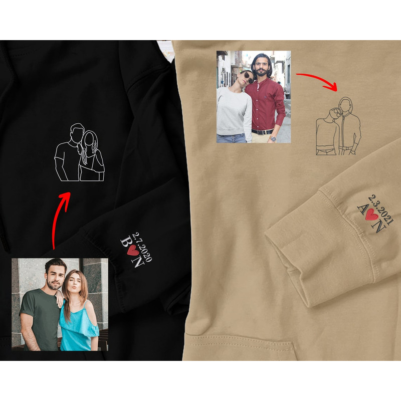 Photo Sweatshirt, Sketch From Photo Custom Embroidered Hoodie, Portrait Embroidered One Year Anniversary Birthday Special Date Gift Jumper.jpg