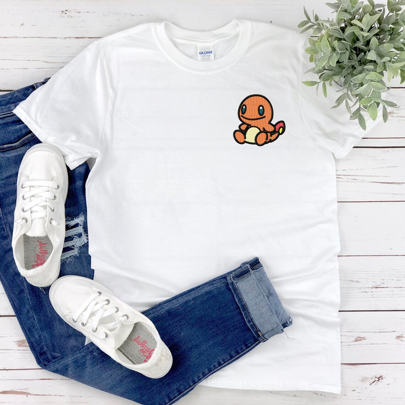 Pokemon Inspired Cute Charmander Embroidered Shirt, Pokemon T-Shirt, Charmander Pokemon, Teen Adult Shirt, Unisex Tshirt, Charmander Shirt.jpg