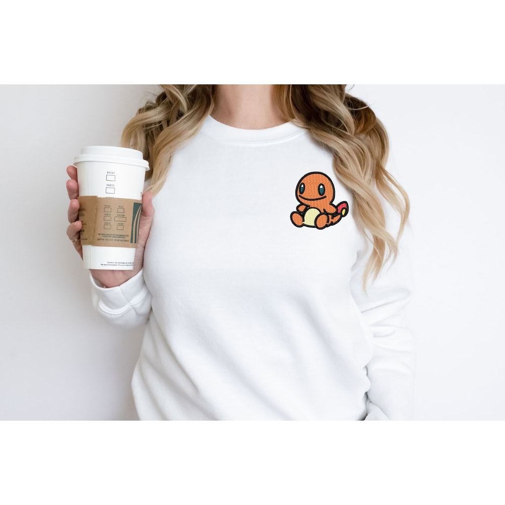 Pokemon Inspired Cute Charmander Embroidered Sweater, Pokemon Sweatshirt, Charmander Pokemon, Unisex Sweater, Charmander Sweater.jpg