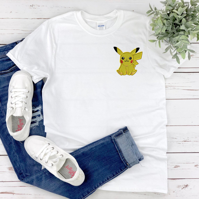 Pokemon Inspired Pikachu Shirt Embroidered, Pokemon Shirt, Pokemon Cosplay, Pokemon Costume, Pokemon T-shirt, Cute Pokemon Shirt.jpg