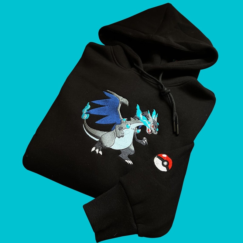 Pokemon Mega Charizard X Embroidered Hoodie Pokemon Embroidered Sweatshirt Pokemon Embroidery Pokemon Hoodies Unisex.jpg