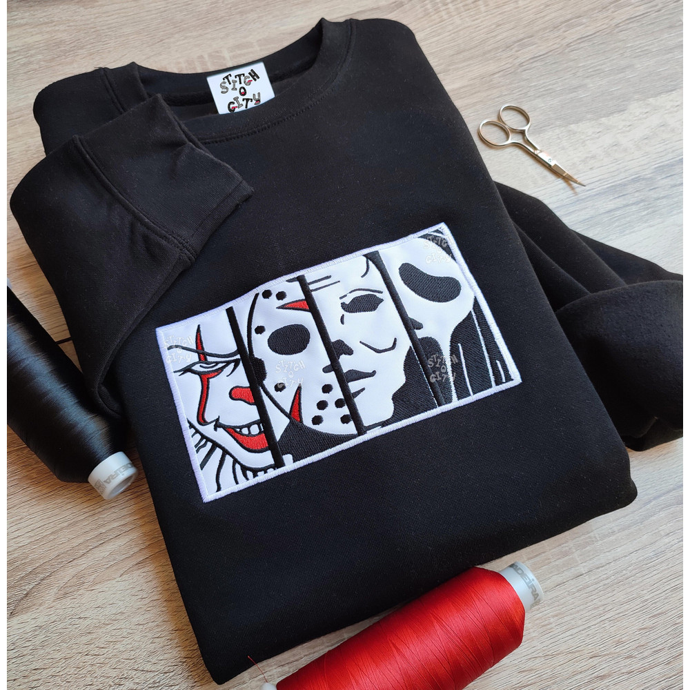 Scary Killers Halloween Movie Characters Embroidered Shirt, Halloween Embroidery T-Shirt, Halloween Embroidered Sweatshirt, Halloween Embroidered Polo Shirt.jpg