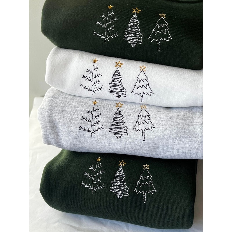 Simple Tree Doodles Christmas Embroidered Sweatshirt Inspired Crewneck Sweatshirt Christmas Xmas.jpg