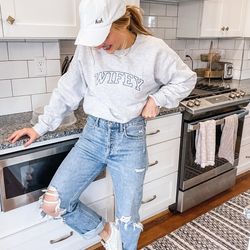 wifey - new bride - gift for wife embroidered sweatshirt