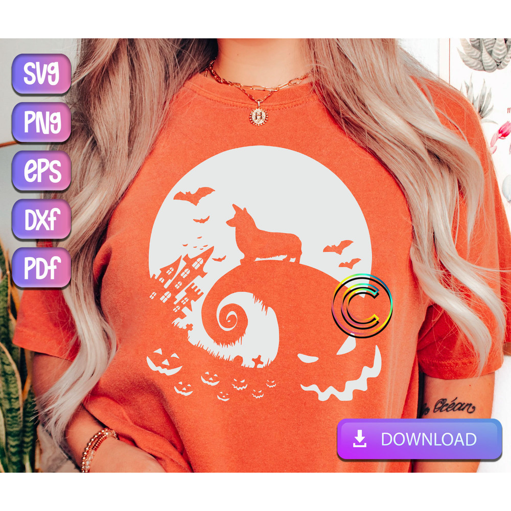 Halloween Corgi and Moon SVG, Corgi SVG, Dog Halloween Svg, The Nightmare Before Christmas SVG, Cut File, Png, Svg Instant Download.jpg