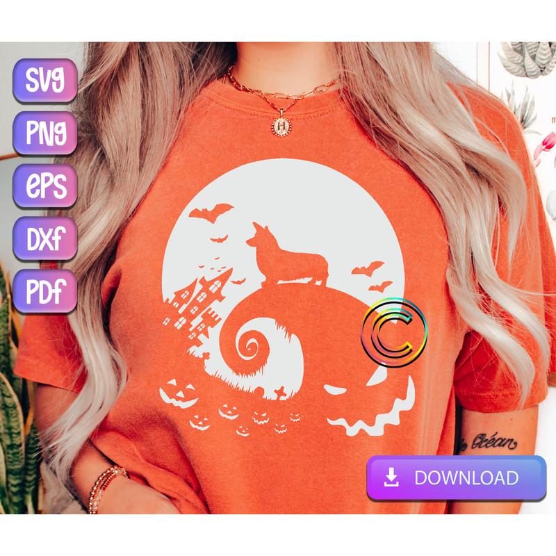 Halloween Corgi and Moon SVG, Corgi SVG, Dog Halloween Svg, The Nightmare Before Christmas SVG, Cut File, Png, Svg Instant Download.jpg