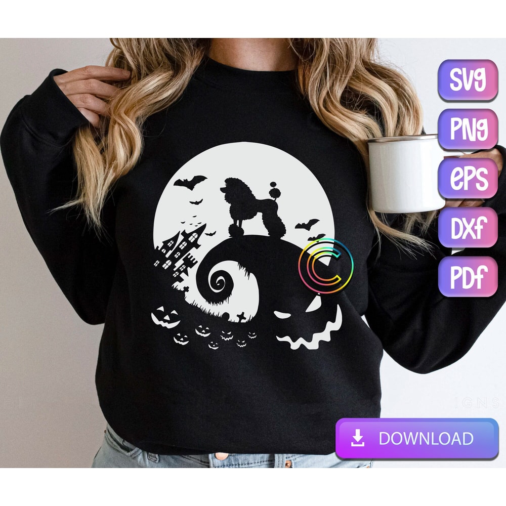 Halloween Poodle and Moon SVG, Poodle SVG, Dog Halloween Svg, The Nightmare Before Christmas SVG, Cut File, Png, Svg Instant Download.jpg