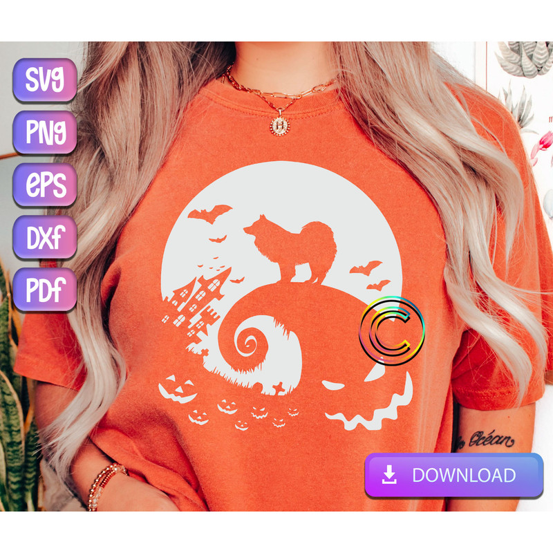 Halloween Samoyeds and Moon SVG, Samoyeds SVG, Dog Halloween Svg, The Nightmare Before Christmas SVG, Cut File, Png, Svg Instant Download.jpg