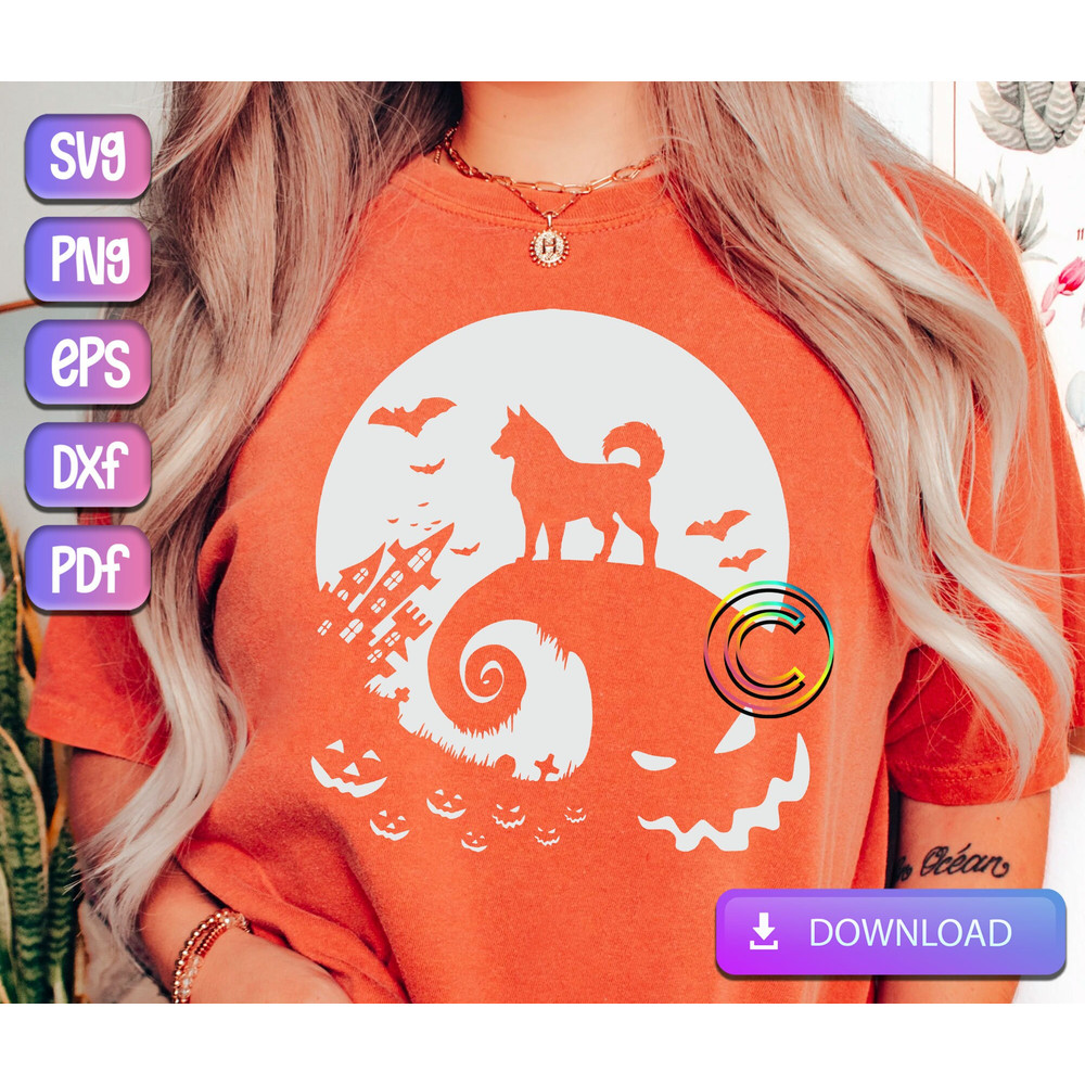 Halloween Siberian Husky and Moon SVG, Siberian Husky SVG, The Nightmare Before Christmas SVG, Cut File, Png, Svg Instant Download.jpg