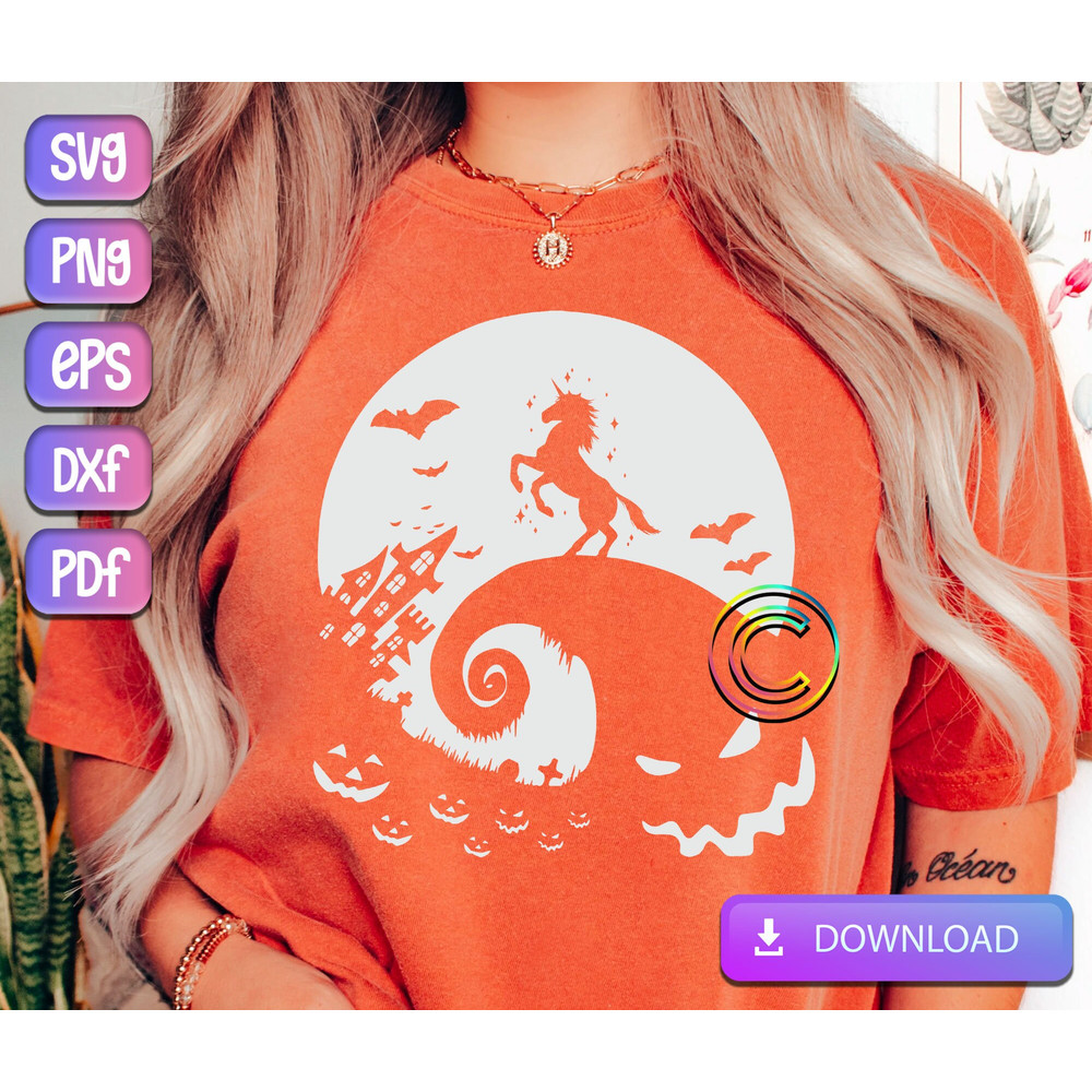 Halloween Unicorn and Moon SVG, Unicorn SVG, Unicorn Halloween Svg, The Nightmare Before Christmas SVG, Cut File, Png, Svg Instant Download.jpg