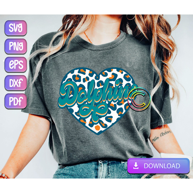 Leopard Heart Dolphins SVG, Dolphins Mascot Svg, Dolphins Heart Svg, Dolphins Sport Svg, Silhouette, Clipart, Png, Svg, Instant Download.jpg