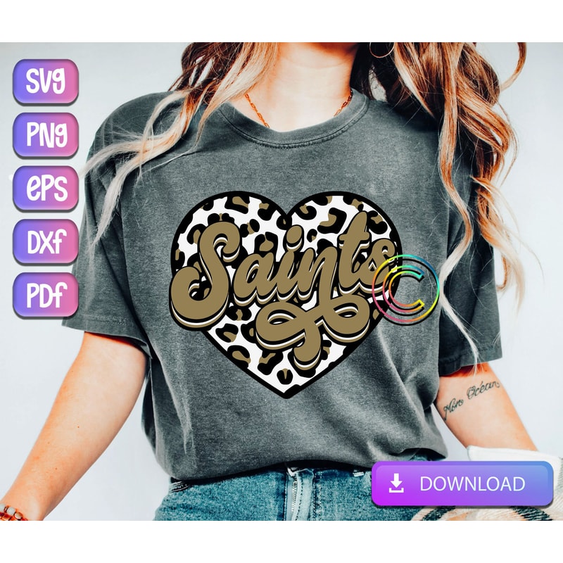Leopard Heart Saints SVG, Saints Mascot Svg, Saints Heart Svg, Saints Sport Svg, Silhouette, Clipart, Png, Svg, Instant Download.jpg