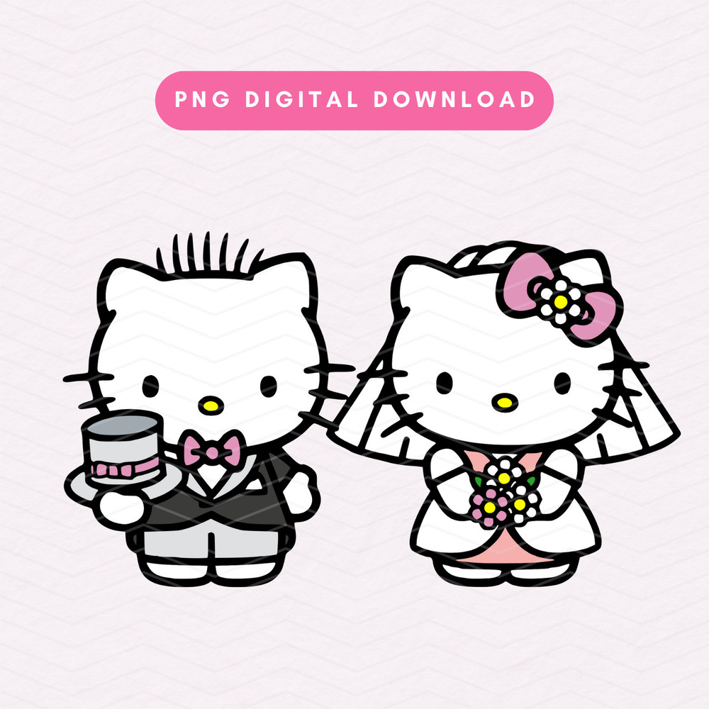 Bride & Groom Kawaii Kitty Couple PNG, Wedding Sublimation Graphic, Wedding Day Couple PNG, Romantic PNG.jpg