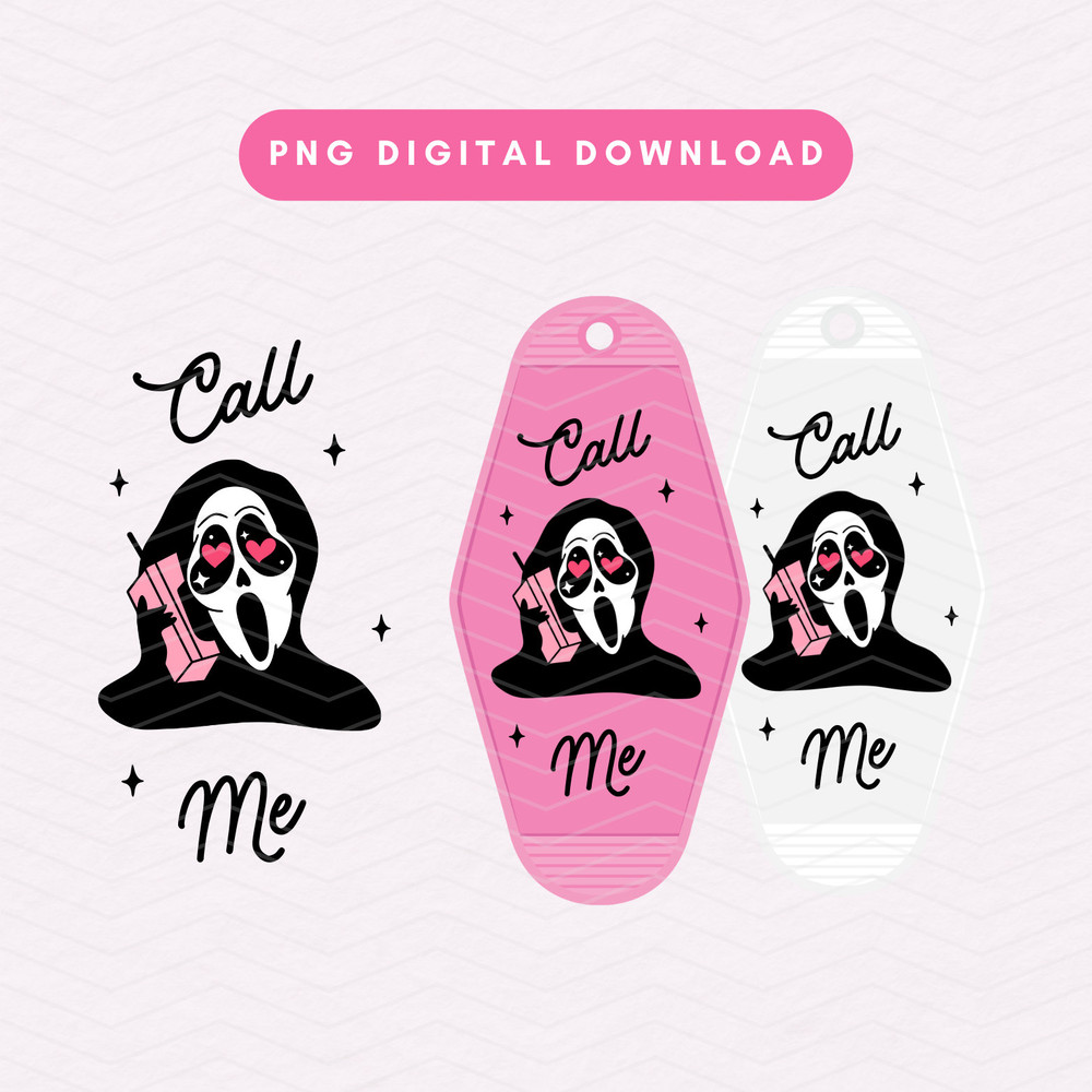 Call Me Motel Keychain PNG, Trendy Horror Keychain PNG, Pink Scream PNG, Digital Download.jpg