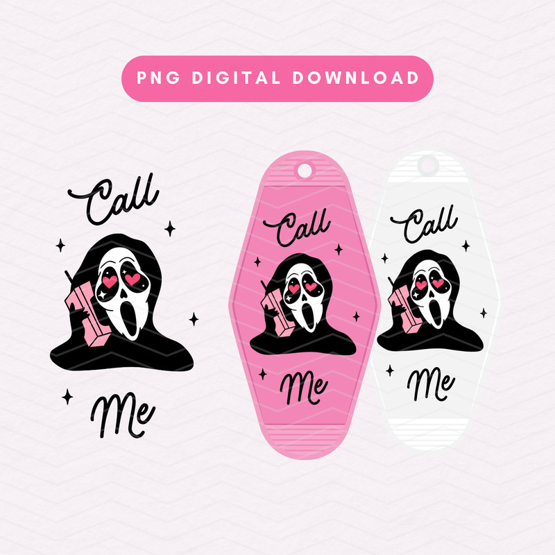 Call Me Motel Keychain PNG, Trendy Horror Keychain PNG, Pink Scream PNG, Digital Download.jpg