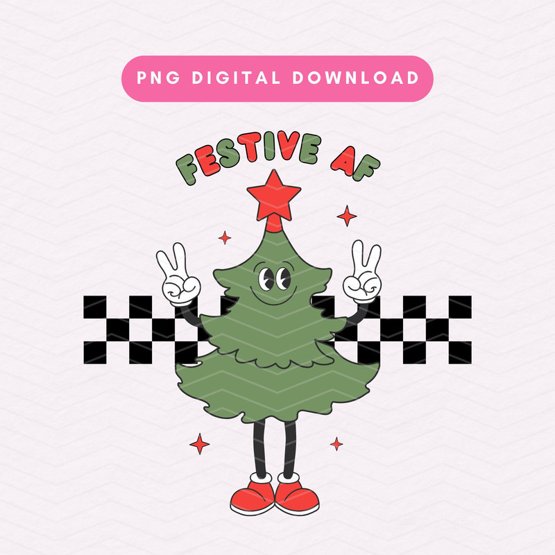 Festive AF PNG, Retro Groovy Christmas PNG, Retro Christmas Tree Sublimation Graphic.jpg