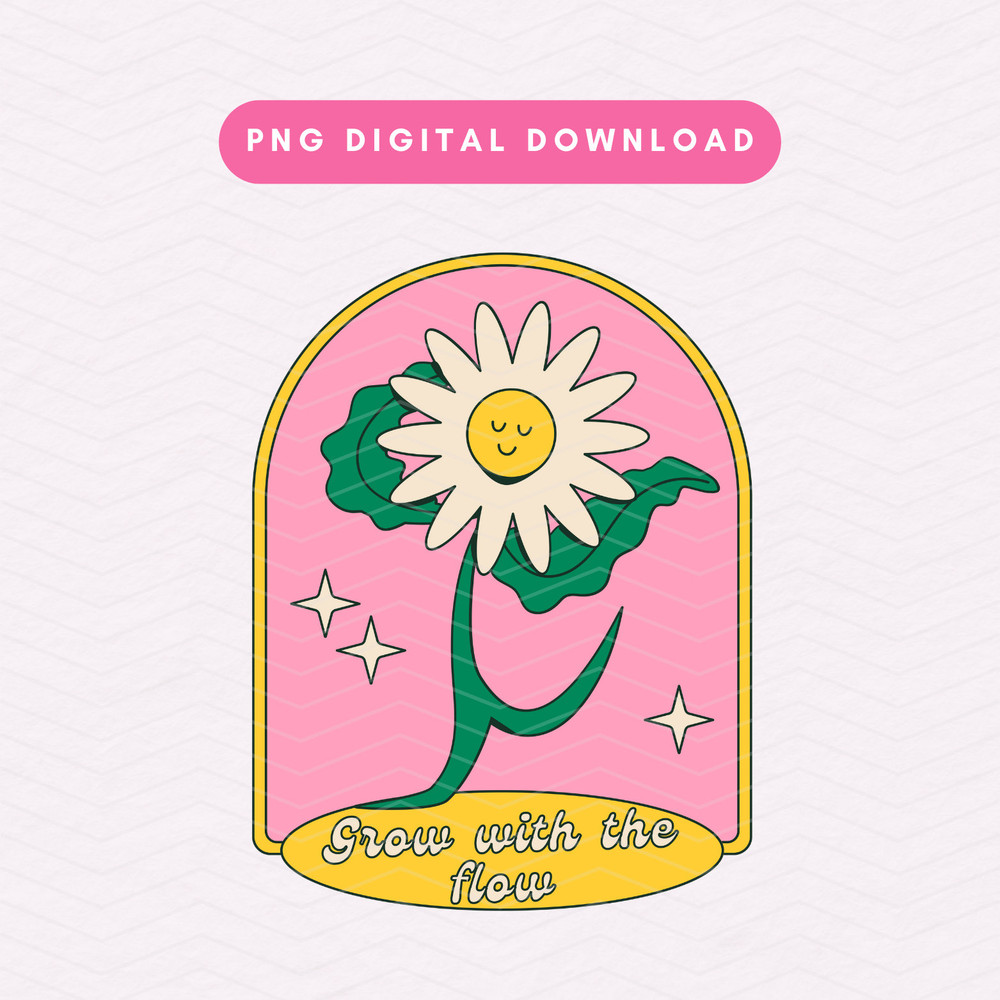 Grow With The Flow PNG, Retro Positivity PNG, Trendy Sublimation Graphic, Digital Download.jpg