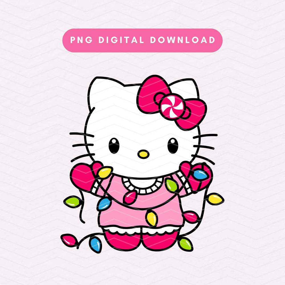 Kawaii Kitty With Christmas Lights PNG, Cute Christmas Lights Sublimation Graphic, Christmas Kitty Clipart.jpg