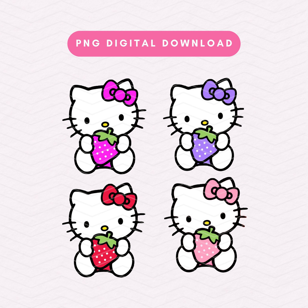 Kawaii Strawberry Kitties PNG, Cute Kawaii Kitties PNG, Cute Sublimation Graphics, Kitty Digital Download.jpg
