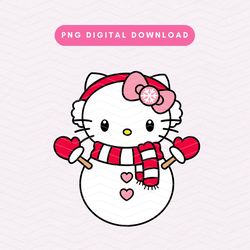 snowman kawaii kitty png, cute snowman sublimation graphic, christmas kitty png, cute red kitty snowman clipart