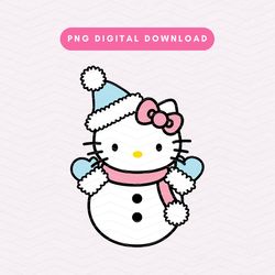 snowman kawaii kitty png, cute snowman sublimation graphic, christmas kitty png, cute snowman kitty clipart