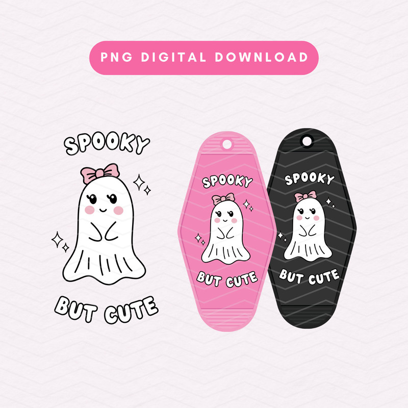 Spooky But Cute Motel Keychain PNG, Cute Ghost PNG, Cute Halloween Ghost Sublimation Graphic, Digital Download.jpg