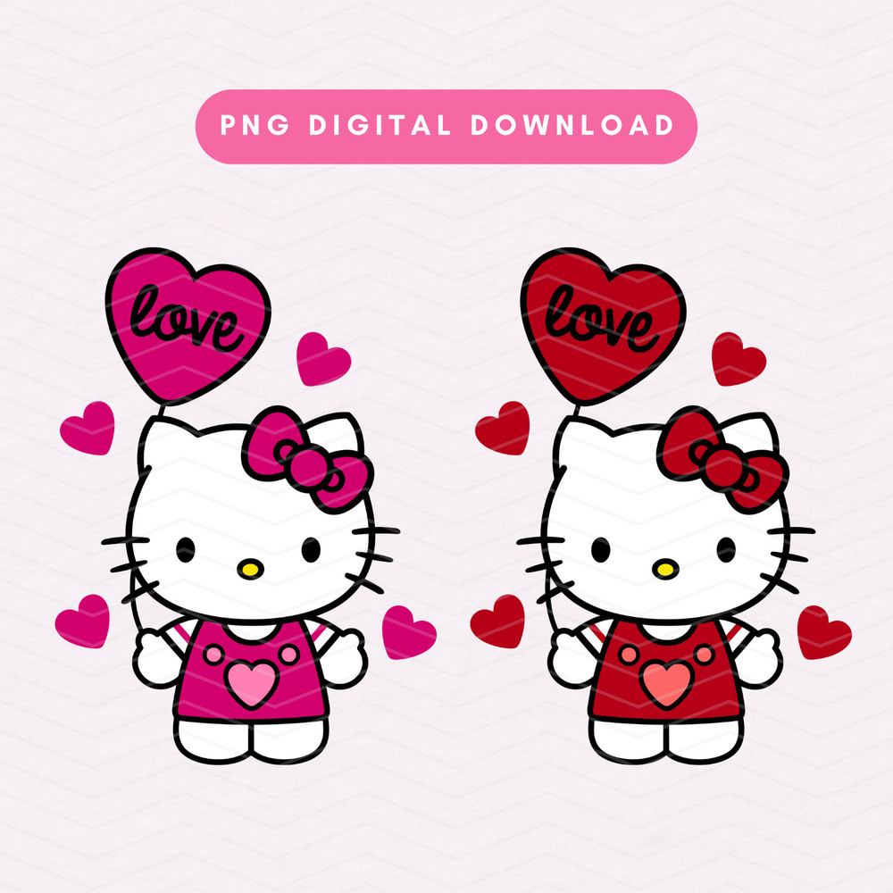 Valentine's Day Kawaii Kitty PNG, Valentine Kitty Sublimation Graphic, Valentine Balloons PNG.jpg